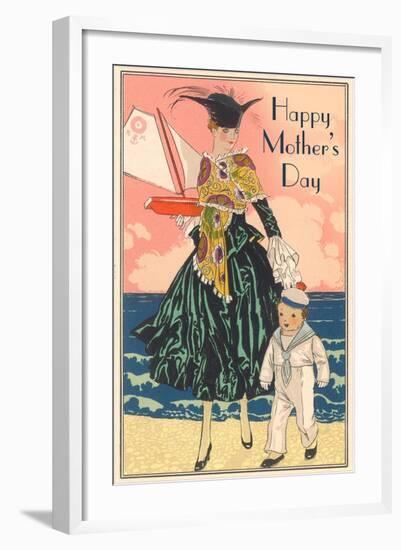 Fashion Mom with Sailor Boy-null-Framed Art Print