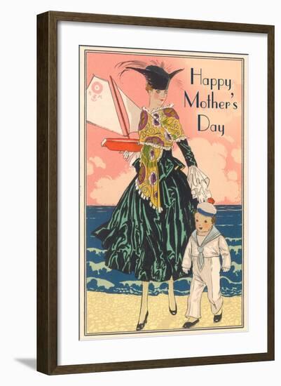 Fashion Mom with Sailor Boy-null-Framed Art Print