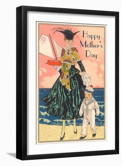 Fashion Mom with Sailor Boy-null-Framed Art Print