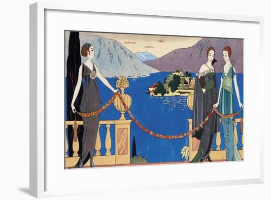 Fashion Plate Depicting Ladies in Redfern Evening Dress and Borromean Isola Bella in the Background-null-Framed Giclee Print