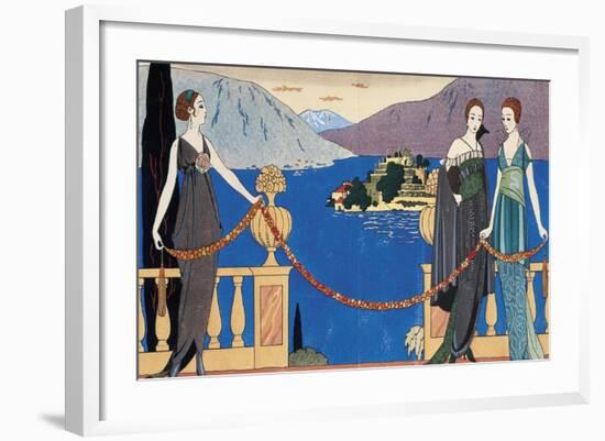 Fashion Plate Depicting Ladies in Redfern Evening Dress and Borromean Isola Bella in the Background-null-Framed Giclee Print