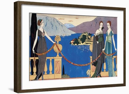 Fashion Plate Depicting Ladies in Redfern Evening Dress and Borromean Isola Bella in the Background-null-Framed Giclee Print