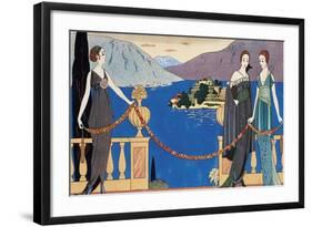 Fashion Plate Depicting Ladies in Redfern Evening Dress and Borromean Isola Bella in the Background-null-Framed Giclee Print