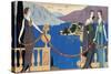 Fashion Plate Depicting Ladies in Redfern Evening Dress and Borromean Isola Bella in the Background-null-Stretched Canvas