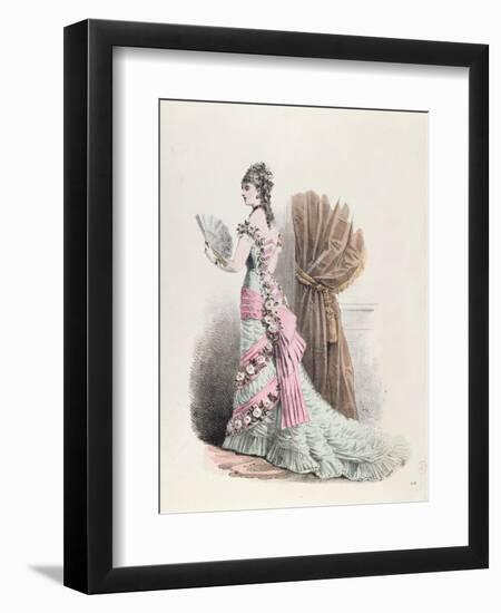 Fashion Plate of a Woman in Evening Dress and with a Fan, 1877-null-Framed Giclee Print