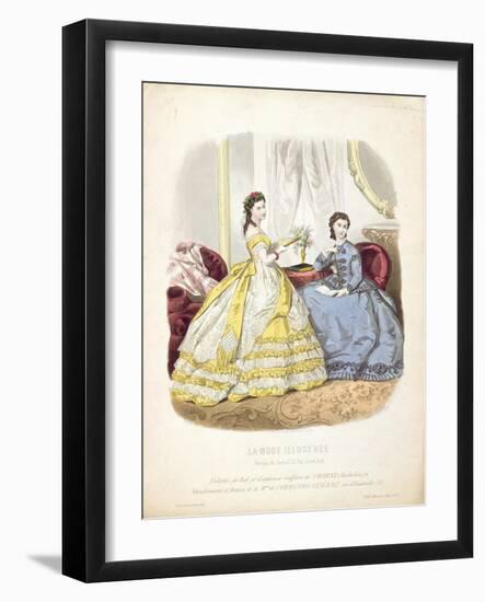 Fashion Plate Showing Ballgowns, Illustration from 'La Mode Illustree', 1864-null-Framed Giclee Print