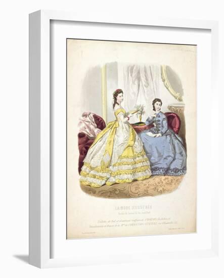 Fashion Plate Showing Ballgowns, Illustration from 'La Mode Illustree', 1864-null-Framed Giclee Print