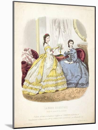 Fashion Plate Showing Ballgowns, Illustration from 'La Mode Illustree', 1864-null-Mounted Giclee Print
