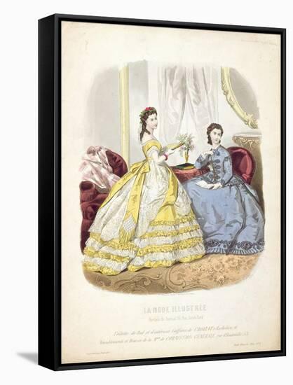 Fashion Plate Showing Ballgowns, Illustration from 'La Mode Illustree', 1864-null-Framed Stretched Canvas