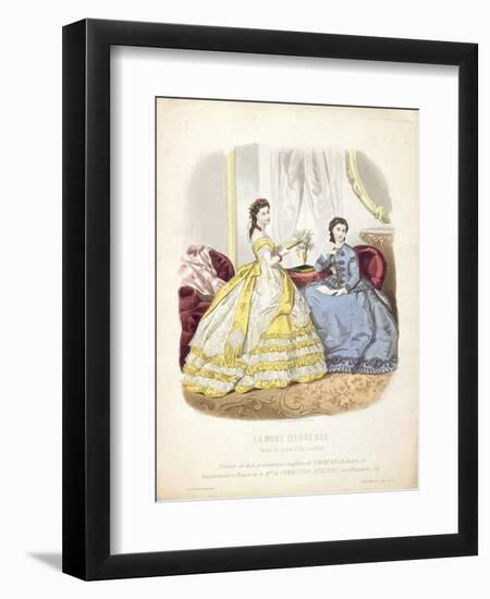 Fashion Plate Showing Ballgowns, Illustration from 'La Mode Illustree', 1864-null-Framed Giclee Print