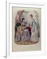 Fashion Plate Showing Ladies in Dresses Designed by Mme Breant-Castel and Looking at Photo Albums-French School-Framed Giclee Print