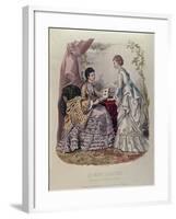 Fashion Plate Showing Ladies in Dresses Designed by Mme Breant-Castel and Looking at Photo Albums-French School-Framed Giclee Print