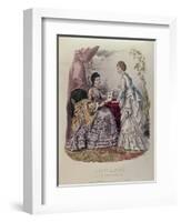 Fashion Plate Showing Ladies in Dresses Designed by Mme Breant-Castel and Looking at Photo Albums-French School-Framed Giclee Print