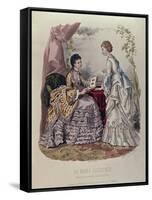 Fashion Plate Showing Ladies in Dresses Designed by Mme Breant-Castel and Looking at Photo Albums-French School-Framed Stretched Canvas