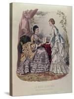 Fashion Plate Showing Ladies in Dresses Designed by Mme Breant-Castel and Looking at Photo Albums-French School-Stretched Canvas