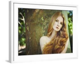 Fashion Portrait of Young Naked Woman in Garden-heckmannoleg-Framed Photographic Print