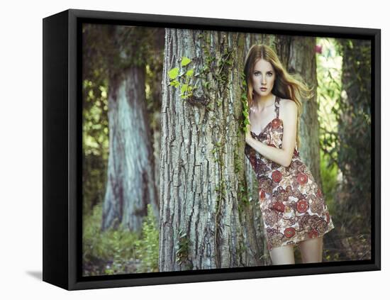 Fashion Portrait of Young Sensual Woman in Garden-heckmannoleg-Framed Stretched Canvas