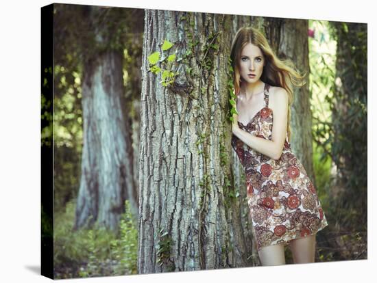 Fashion Portrait of Young Sensual Woman in Garden-heckmannoleg-Stretched Canvas
