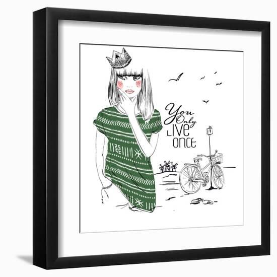 Fashion Sketch Illustration Girl-studiohome-Framed Art Print