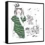 Fashion Sketch Illustration Girl-studiohome-Framed Stretched Canvas