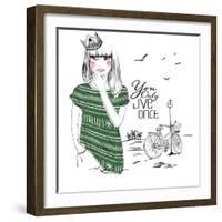 Fashion Sketch Illustration Girl-studiohome-Framed Art Print