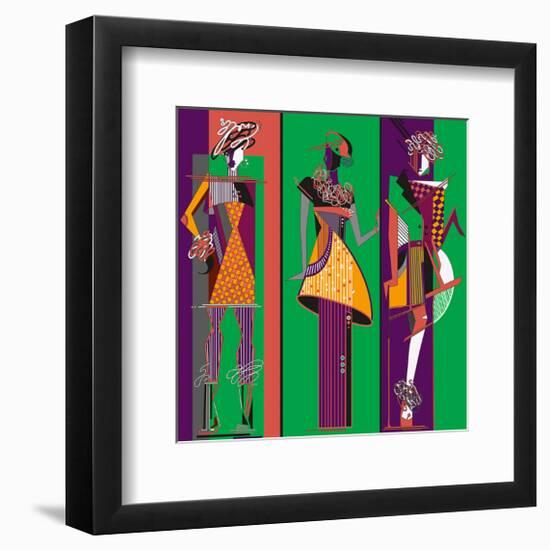 Fashion Sketches-Green Purple-null-Framed Art Print