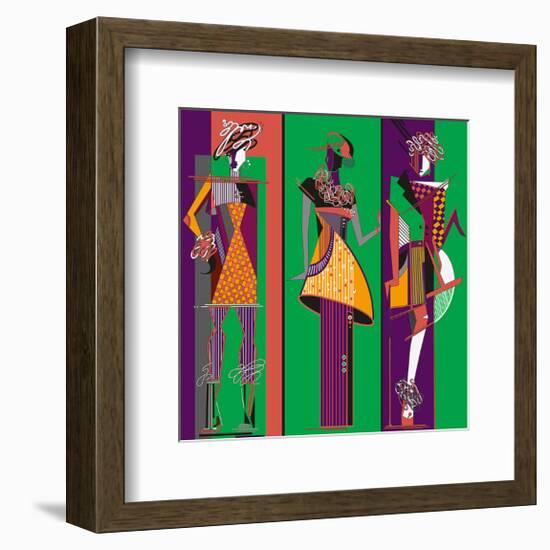 Fashion Sketches-Green Purple-null-Framed Art Print