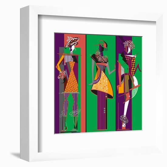 Fashion Sketches-Green Purple-null-Framed Art Print