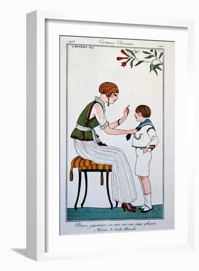 Fashion: “Woman and Child, Japanese Blouse and Marine Costume” Drawing by Georges Barbier (1882-193-Georges Barbier-Framed Giclee Print