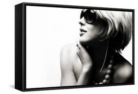 Fashion Woman Portrait Wearing Sunglasses On White Background-alial-Framed Stretched Canvas