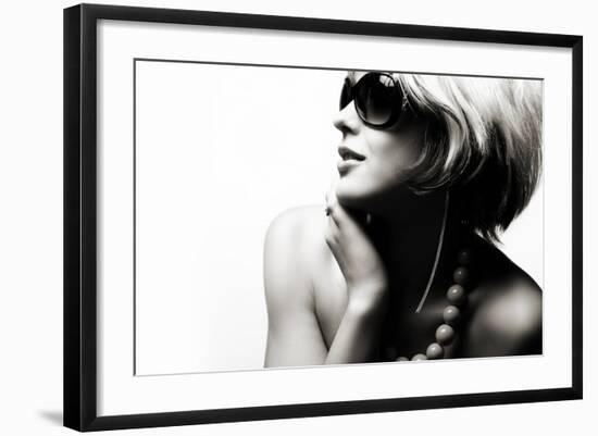 Fashion Woman Portrait Wearing Sunglasses On White Background-alial-Framed Photographic Print