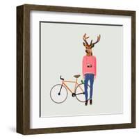 Fashionable Hipster Deer-run4it-Framed Art Print