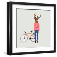 Fashionable Hipster Deer-run4it-Framed Art Print