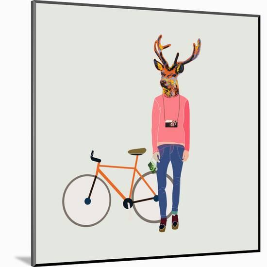 Fashionable Hipster Deer-run4it-Mounted Art Print