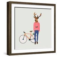 Fashionable Hipster Deer-run4it-Framed Art Print