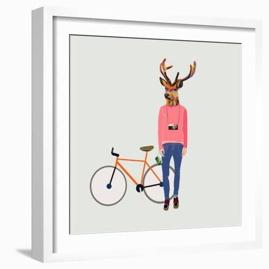 Fashionable Hipster Deer-run4it-Framed Art Print