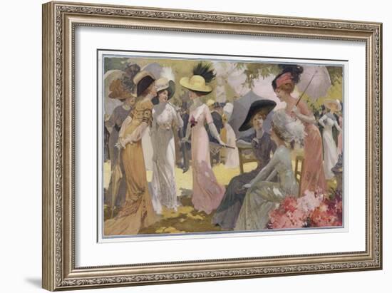 Fashionable Ladies at a Paris Garden Party-null-Framed Art Print