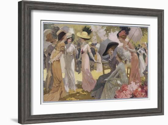 Fashionable Ladies at a Paris Garden Party-null-Framed Art Print