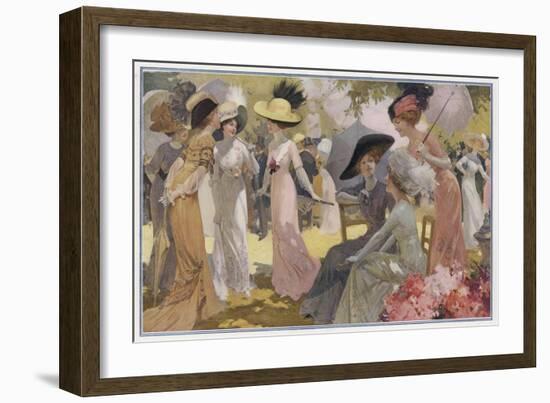 Fashionable Ladies at a Paris Garden Party-null-Framed Art Print