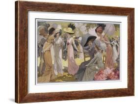 Fashionable Ladies at a Paris Garden Party-null-Framed Art Print