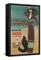 Fashionable Woman with Cat on Beach-null-Framed Stretched Canvas