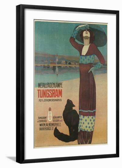 Fashionable Woman with Cat on Beach-null-Framed Art Print