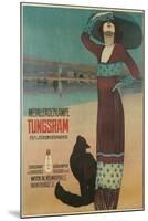 Fashionable Woman with Cat on Beach-null-Mounted Art Print