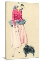 Fashionable Woman with Pomeranian-null-Stretched Canvas