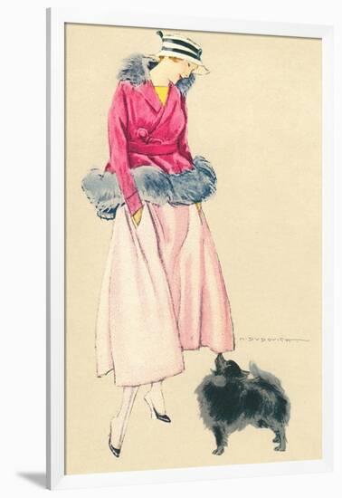 Fashionable Woman with Pomeranian-null-Framed Art Print