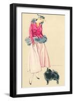 Fashionable Woman with Pomeranian-null-Framed Art Print