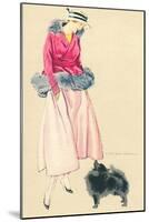 Fashionable Woman with Pomeranian-null-Mounted Art Print