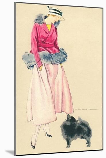 Fashionable Woman with Pomeranian-null-Mounted Art Print