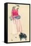 Fashionable Woman with Pomeranian-null-Framed Stretched Canvas