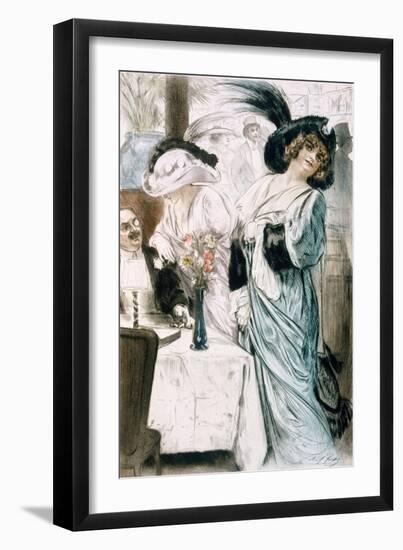 Fashionable Women, from 'Paris: Moeurs, Costumes Et Attitudes 1912-13, Vol. 1: Les Bars', Published-Almery Lobel-riche-Framed Giclee Print
